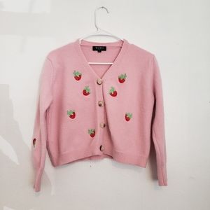Pink Strawberry Embroidered Cardigan